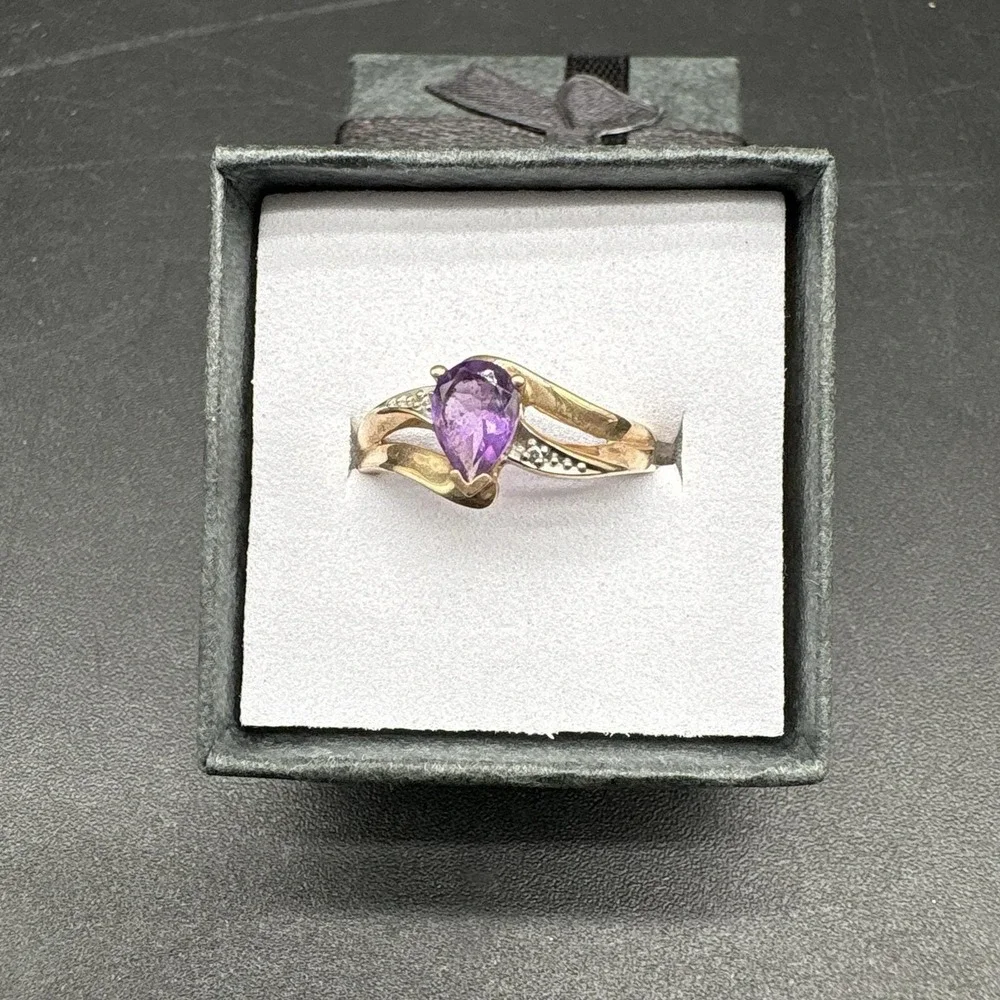 10K Yellow Gold Amethyst Ring Size 7 Pear Shape Vintage 10K